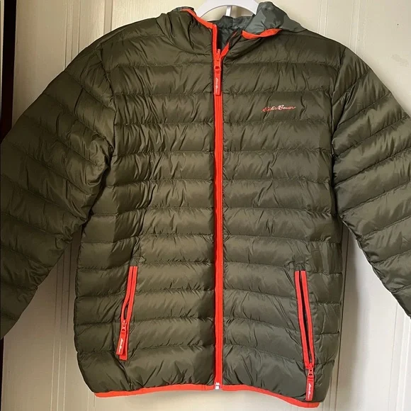 Eddie Bauer Reversible Puffer Jacket with Camouflage Bright Orange Trim Size XL - Picture 1 of 13